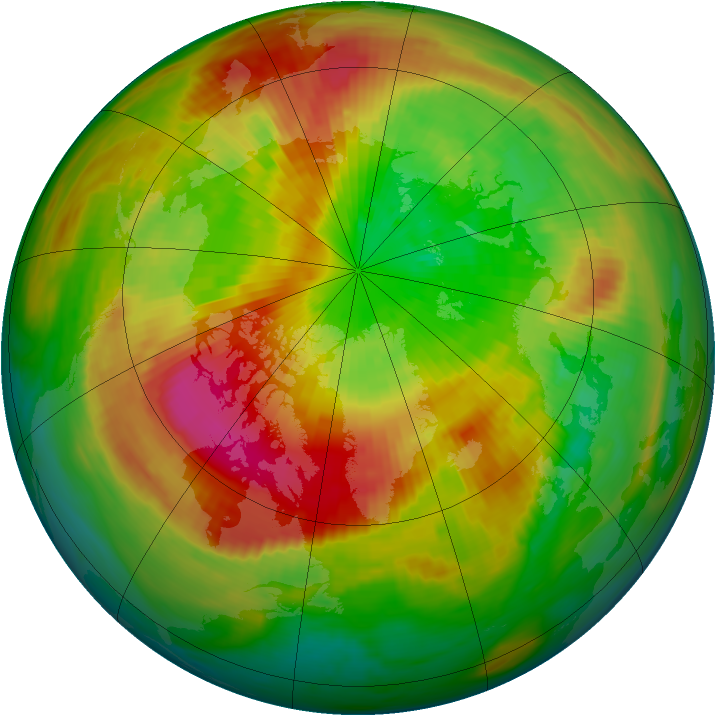 Arctic ozone map for 21 March 1990